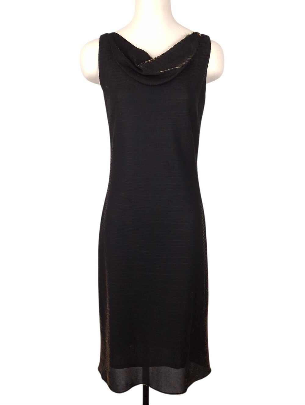 Trio New York vintage cowl neck dress 90s Y2K metallic shimmer glam gold black
